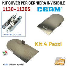 Carica l'immagine nel visualizzatore di Gallery, placchetta di copertura per cerniera CEAM 1130 1130S invisibile placchette cover coperture cerniere nichel satinato kit 4 pezzi
