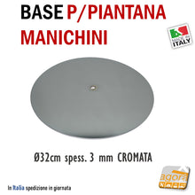 Carica l&#39;immagine nel visualizzatore di Gallery, BASE TONDA IN ACCIAIO CROMATO DIAMETRO 320 MM spessore 3 MM PER SUPPORTO TUBO MANICHINO BUSTO lamiera cromata rotonda in acciaio Ø32cm supporti manichini busti mezzi busti forato in centro
