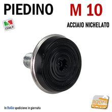 Carica l&#39;immagine nel visualizzatore di Gallery, Piedino filettato metrico M10 corto conico acciaio nichelato lucido cromato bello design robusto rotondo diametro 32mm H31mm piede piedi piedini metallo HQ
