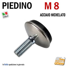Carica l&#39;immagine nel visualizzatore di Gallery, Piedino filettato metrico M8 corto conico acciaio nichelato lucido cromato bello design robusto rotondo diametro 32mm H31mm piede piedi piedini intaglio a croce
