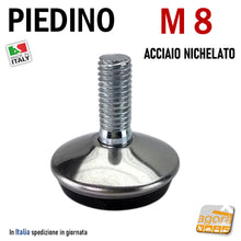 Carica l&#39;immagine nel visualizzatore di Gallery, Piedino filettato metrico M8 corto conico acciaio nichelato lucido cromato bello design robusto rotondo diametro 32mm H31mm piede piedi piedini
