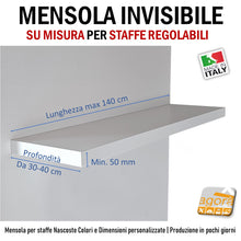 Carica l&#39;immagine nel visualizzatore di Gallery,  mensola bianca invisibile  bordata mdfripiano casa ufficio arredamento design muro adatta per staffe regolabile su misura 140 cm spessore 50 mm
