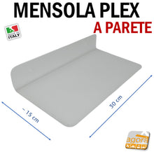 Carica l'immagine nel visualizzatore di Gallery, mensola a parete mensolina muro mensole mensoline a L negozio negozi esposizione borse scarpe accessori plex satinata con fori per montaggio a muro pareti
