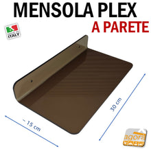 Carica l'immagine nel visualizzatore di Gallery, mensola a parete in plex fumè bronzata a L esposizione negozio negozi a muro scarpe accessori borse mensole mensoline

