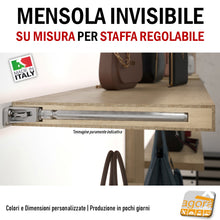 Carica l&#39;immagine nel visualizzatore di Gallery, mensola bianca invisibile RIPIANO SOSPESO CON REGGIMENSOLA A SCOMPARSA STAFFE NASCOSTE MENSOLE SU MISURA ALTO SPESSORE ALTA PORTATA PROFONDA 40CM
