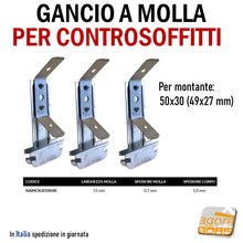 Carica l'immagine nel visualizzatore di Gallery, Ganci a molla per struttura metallica controsoffitto in cartongesso CTG bordi arrotondati per montante 50/27 50/30 30/50 49x27mm per pendini da 4 mm
