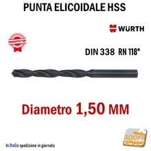 Carica l'immagine nel visualizzatore di Gallery, Punta elicoidale Wurth a forare per metallo HSS DIN338 MM 1,0-13,0
