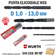Carica l'immagine nel visualizzatore di Gallery, Punta elicoidale Wurth a forare per metallo HSS DIN338 MM 1,0-13,0
