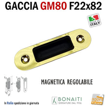 Carica l'immagine nel visualizzatore di Gallery, Riscontro Gaccia Bonaiti GM80 Magnetica Contropiastra per Serrature FORTY NG Regolabile Ottone Lucido Controcartella per serratura incontro 4GM8000015
