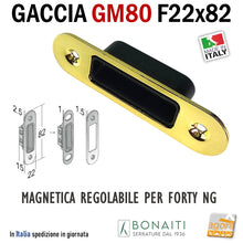 Carica l'immagine nel visualizzatore di Gallery, Riscontro Gaccia Bonaiti GM80 Magnetica F82x22 Contropiastra per Serrature FORTY NG SMART Regolabile Ottone
