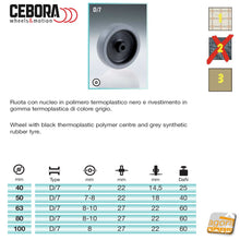 Carica l'immagine nel visualizzatore di Gallery, ruota carrelli carrello ruote grigia leggera con piastra girevole 47x47m zincata antimacchia antitraccia cebora forcella nucleo nero
