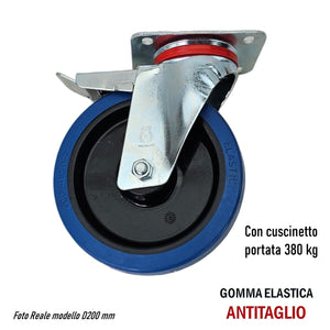 ruota carrelli industriale professionale gomma elastica blu diametro 200mm D 20 cm  aldo valsecchi avo originale disponibile con piastra