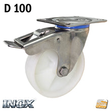 Carica l'immagine nel visualizzatore di Gallery, ruote per carrelli girevole in acciaio inox piastra mm 95x80 fori 80x60 interasse alta portata poliammide bianca senza freno non frenata CEBORA Velox NV8/4 Diametro 100mm cuscinetti cuscinetto alta qualità Ruota girevole con piastra inossidabile silenziosa alto scorrimento
