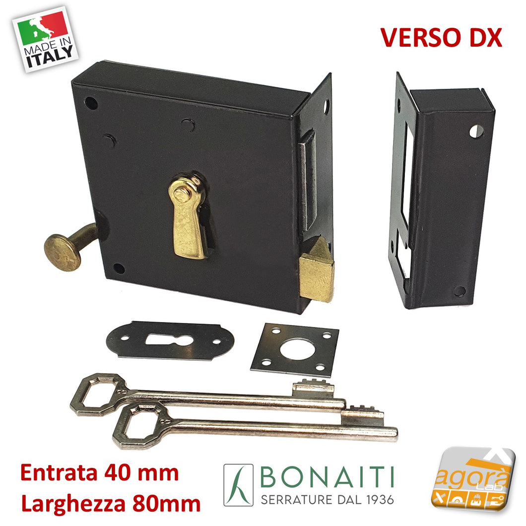 SERRATURA VERTICALE PORTONCINO CON SCROCCO E CATENACCIO BONAITI ART.175 DX mm.80 E40 BRONZATA DA APPLICARE PORTE ANTICHE  4L1750800D sgancio manuale