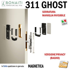Carica l'immagine nel visualizzatore di Gallery, serratura per porte interne Bonaiti GHOST 311-GF42 magnetica invisibile privacy per bagni serratura maniglia invisibile
