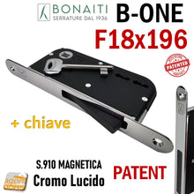 Carica l'immagine nel visualizzatore di Gallery, SERRATURA PORTA INTERNA MAGNETICA B-ONE BONAITI S910 FRONTALE 18X196MM E50 INTERASSE 70MM E 90MM CHIAVE NORMALE CASA entrata 5 cm one 910 cromo lucido
