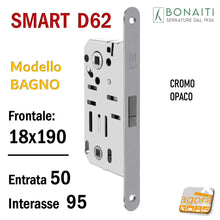 Carica l'immagine nel visualizzatore di Gallery, Serratura porta magnetica Bonaiti B Smart frontale 18x190mm entrata 50mm interasse 95 mm quadro 8 6 mm wc bagno toilet cromo opaco 48D620509E cromata satinata
