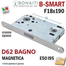 Carica l'immagine nel visualizzatore di Gallery, Serratura porta magnetica Bonaiti B Smart frontale 18x190mm entrata 50mm interasse 95 mm quadro 8 6 mm wc bagno toilet cromo opaco 48D620509E
