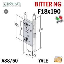 Carica l'immagine nel visualizzatore di Gallery, Serratura Porta Bonaiti Bitter NG Frontale 18x190mm 190x18 A88 YALE Entrata 50 Interasse 85 mm
