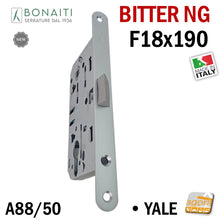 Carica l'immagine nel visualizzatore di Gallery, Serratura Porta Bonaiti Bitter NG Frontale 18x190mm 190x18 A88 YALE Entrata 50 Interasse 85 mm Cromo Opaco argento satinata
