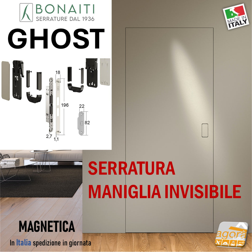 serratura per porta maniglia invisibile complanare bonaiti ghost 310-gf42 frontale 18x196mm 4031000097 passage magnetica