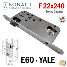 Load image into Gallery viewer, serratura porta Bonaiti Okay PATENT GRANDE CILINDRO YALE Frontale 240x22 - INTERASSE 85 - ENTRATA 60 mm corpo 170x85mm  - QUADRO MANIGLIA mm 8x8 - BORDO TONDO 48C2206087
