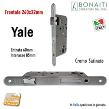Load image into Gallery viewer, serratura porta Bonaiti Okay PATENT GRANDE CILINDRO YALE Frontale 22x240 cm24 INTERASSE 85 ENTRATA 60 mm corpo 170x85mm  QUADRO MANIGLIA mm 8x8 BORDO TONDO 48C2206087 catenaccio

