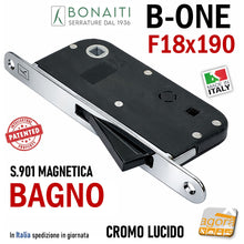 Carica l'immagine nel visualizzatore di Gallery, SERRATURA PORTA INTERNA MAGNETICA B-ONE BONAITI S901 BAGNO WC FRONTALE 18X190MM E50 INT90 CROMO LUCIDO Cromata Lucida libero-occupato 190x18
