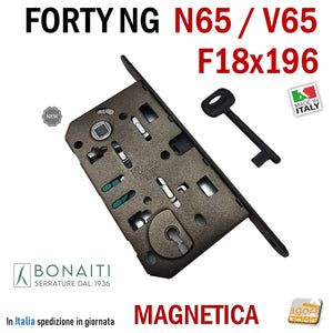 serratura magnetica per porte reversibili bonaiti b-forty N65 frontale 18x196mm FORTY NG V65 NERA Matt BLack magnetica reversibile f 196 x 18 48V65150KE originale bonaiti in pronta consegna