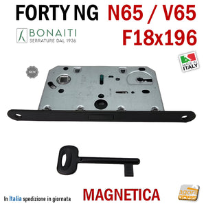 serratura magnetica per porte reversibili bonaiti b-forty N65 frontale 18x196mm FORTY NG V65 NERA Matt BLack magnetica reversibile f 196 x 18 48V65150KE