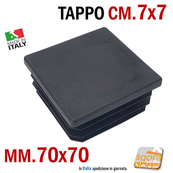 10pz TAPPO QUADRATO 70x70 NERO PUNTALE PLASTICA cm 7x7 SOTTOPIEDE ALETTATO TAPPI NERI