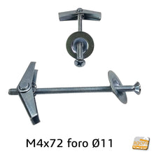Carica l&#39;immagine nel visualizzatore di Gallery, tassello ancoretta ancorina a farfalla con vite e rondella zincata M4x72 foro muro diametro 11mm akifix NF26002 tasselli per lastre cartongesso
