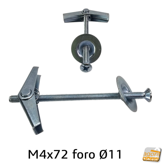 tassello ancoretta ancorina a farfalla con vite e rondella zincata M4x72 foro muro diametro 11mm akifix NF26002 tasselli per lastre cartongesso