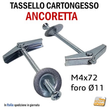 Carica l&#39;immagine nel visualizzatore di Gallery, tasselli ancorette ancorine a farfalla con vite e rondella zincata M4x72 foro muro diametro 11mm akifix NF26002 tasselli per lastre cartongesso
