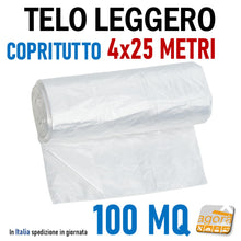 Carica l'immagine nel visualizzatore di Gallery, telo leggero copritutto copertura imbianchini polvere in rotolo 100 mq 4x25 metri trasparente polietilene hdpe teli plastica coperture
