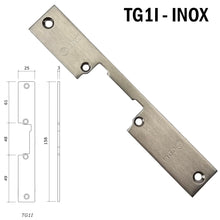 Carica l&#39;immagine nel visualizzatore di Gallery, CONTROPIASTRA piastra incontro PER riscontro ELETTRICO SICUREZZA ESTERNO FRONTALE QUADRO 158X25MM SPESSORE 3MM cdvi tg1i asimmetrico decentrato 25x158 rettangolare acciaio inossidabile inox
