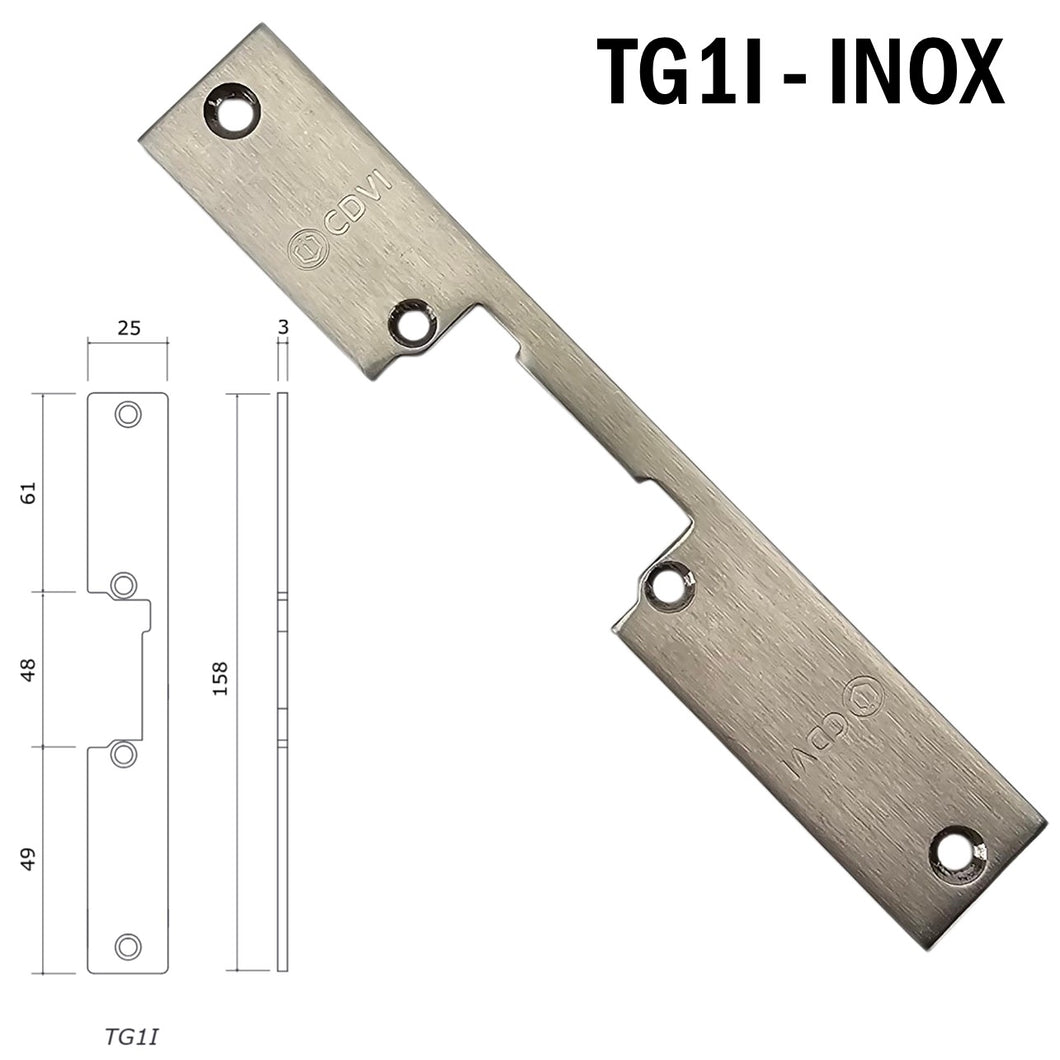 CONTROPIASTRA piastra incontro PER riscontro ELETTRICO SICUREZZA ESTERNO FRONTALE QUADRO 158X25MM SPESSORE 3MM cdvi tg1i asimmetrico decentrato 25x158 rettangolare acciaio inossidabile inox