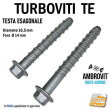Carica l'immagine nel visualizzatore di Gallery, VITI X CLS CALCESTRUZZO TURBOVITE DIAMETRO 16,5 FORO 14MM TESTA CHIAVE 18 CEMENTO ARMATO AMBROVIT 07070 16 GROSSA VITE TESTA ESAGOMALE PIATTA trilow
