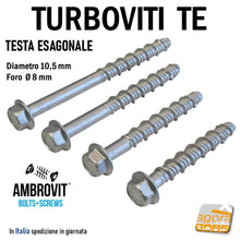Carica l'immagine nel visualizzatore di Gallery, Viti per calcestruzzo vite CLS testa esagonale 07070 AMBROVIT temprata diametro 10mm foro 8mm D10,5 TURBOVITE alta qualità professionale
