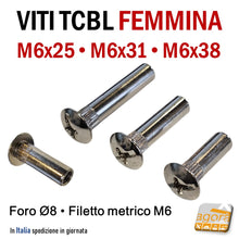 Carica l'immagine nel visualizzatore di Gallery, viti di giunzione congiunzione connessione a canocchiale femmina foro 8 filetto M6 vite per mobili testa larga bombata bella nichelata lunghezza 25 31 38mm
