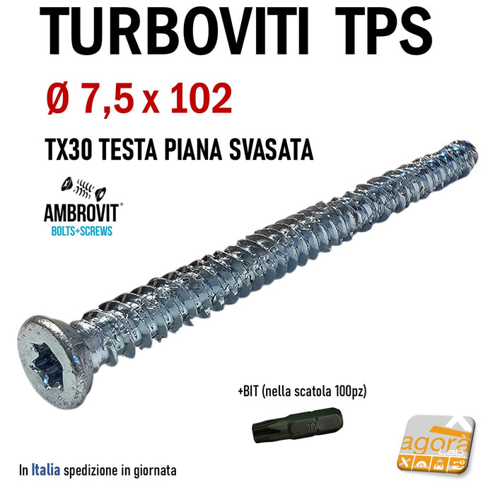 turboviti viti vite per calcestruzzo cemento cls testa svasata diametro 7,5 x 102 mm zincata ambrovit 07072 alta qualità