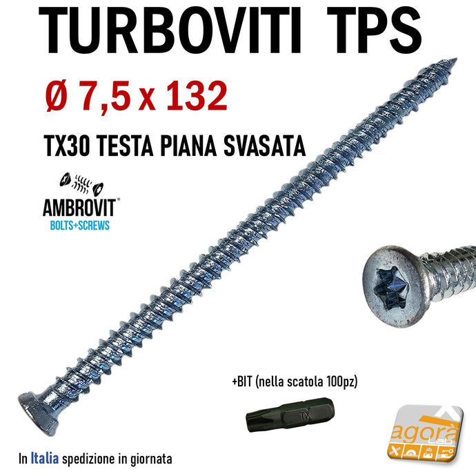 TURBOVITE 7.5x132mm lunga 13cm turboviti viti vite per calcestruzzo cemento cls testa svasata diametro 7,5 x 132 mm zincata ambrovit 07072 alta qualità EAN: 8032975170305 pronta consegna