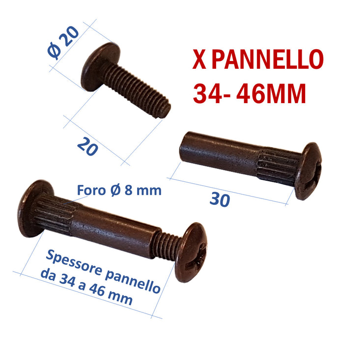 viti di giunzione per mobili pannelli box cucina armadi robuste bronzate in metallo filettate metriche foro 8mm M6