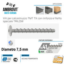 Carica l'immagine nel visualizzatore di Gallery, 07082 7,5X60 TRILOW VITI VITE TURBOVITE con Flangia TORX TX30
