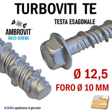 Carica l'immagine nel visualizzatore di Gallery, viti calcestruzzo CLS cemento armato turboviti tassello diretto Grosse DIametro 12,5mm Ambrovit Testa esagonale 07070 vite muratura trilow
