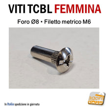 Carica l'immagine nel visualizzatore di Gallery, viti di giunzione congiunzione connessione a canocchiale femmina foro 8 filetto M6 vite per mobili testa larga bombata bella nichelata lunghezza M6x25 M6x31 M6x38 collegamento armadi
