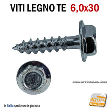 Carica l&#39;immagine nel visualizzatore di Gallery, VITI LEGNO 6x30 TE FLANGIATA TESTA ESAGONO D 6,0X30  diametro 6 6.5 6,5 x 3cm VITE ZNB CON RONDELLA INTEGRATA testa concava incavata per rondelle inox con guarnizione gomma ermetica per coperture tetti copertura
