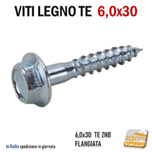 Carica l&#39;immagine nel visualizzatore di Gallery, VITI LEGNO 6x30 TE FLANGIATA TESTA ESAGONO D 6,0X30  diametro 6 6.5 6,5 x 3cm VITE ZNB CON RONDELLA INTEGRATA testa concava incavata per rondelle inox con guarnizione gomma ermetica per coperture tetti
