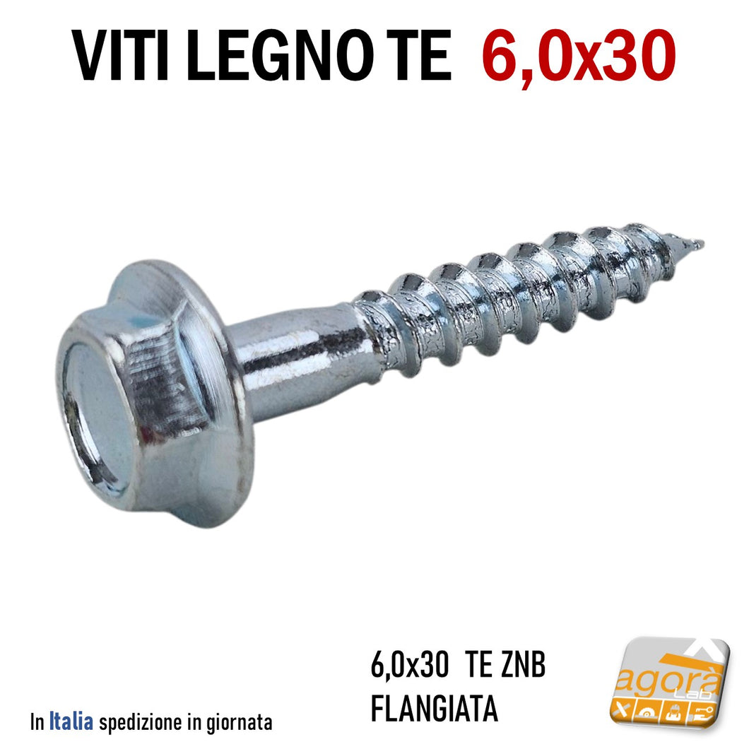 VITI LEGNO 6x30 TE FLANGIATA TESTA ESAGONO D 6,0X30  diametro 6 6.5 6,5 x 3cm VITE ZNB CON RONDELLA INTEGRATA testa concava incavata per rondelle inox con guarnizione gomma ermetica per coperture tetti