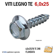 Carica l&#39;immagine nel visualizzatore di Gallery, VITI LEGNO TE FLANGIATA TESTA ESAGONO D 6,0 X 25 mm VITE ZNB zincata mordente per tetti legno travetti esterno interno alta tenuta lunghezza 2,5cm testa larga esagonale flangia rondella integrata diametro 6 mm D6 Ø 6 6,5 6.5 tetto travetto tavolame costruzioni carpenteria
